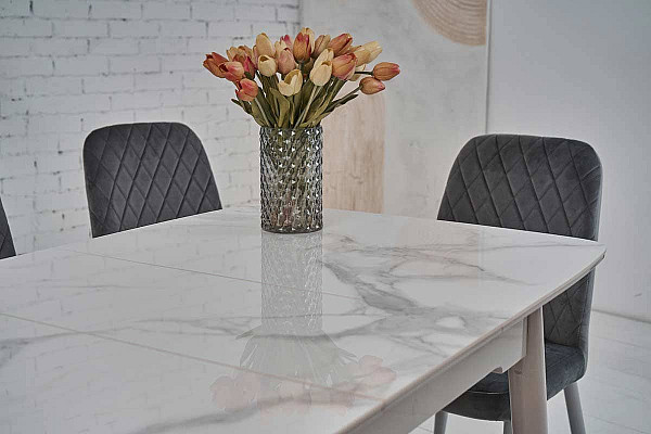 Керамічний стіл розкладний обідній Vetro Mebel TM-84 Каса вайт-сірий-4