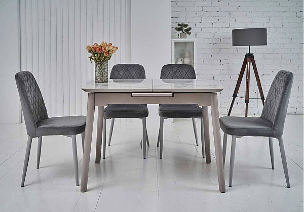 Керамічний стіл розкладний обідній Vetro Mebel TM-84 Каса вайт-сірий-1