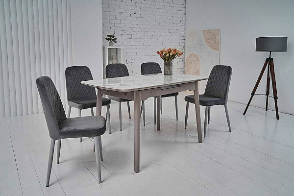 Керамічний стіл розкладний обідній Vetro Mebel TM-84 Каса вайт-сірий-2