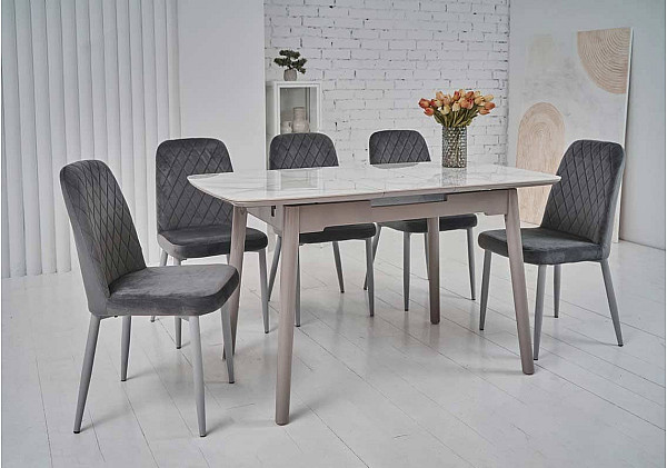 Керамічний стіл розкладний обідній Vetro Mebel TM-84 Каса вайт-сірий-3