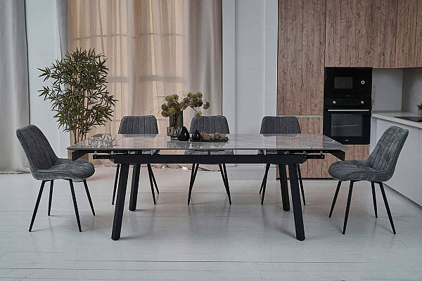 Керамічний стіл розкладний обідній Vetro Mebel TM-88 Ребекка грей-чорний-0