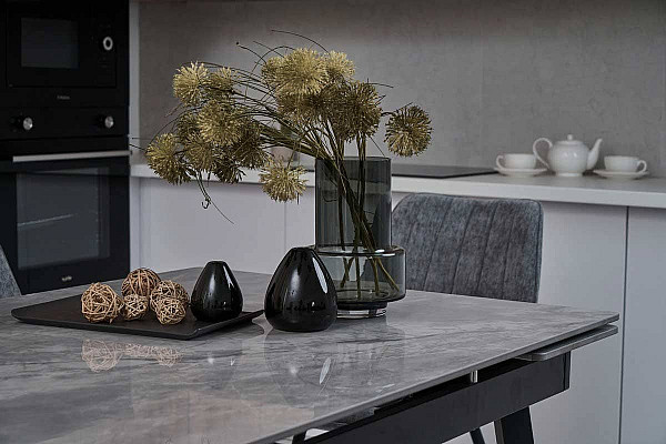 Керамічний стіл розкладний обідній Vetro Mebel TM-88 Ребекка грей-чорний-4