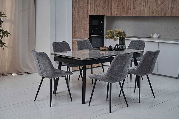 Керамічний стіл розкладний обідній Vetro Mebel TM-88 Ребекка грей-чорний-2