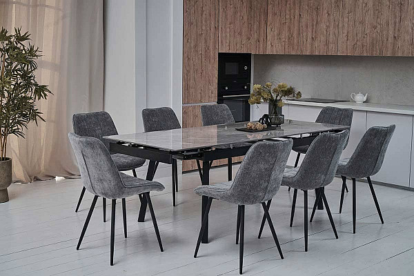 Керамічний стіл розкладний обідній Vetro Mebel TM-88 Ребекка грей-чорний-1