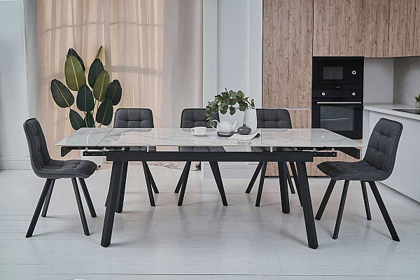 Керамічний стіл розкладний обідній Vetro Mebel TM-88 Вайт клауд-чорний-0