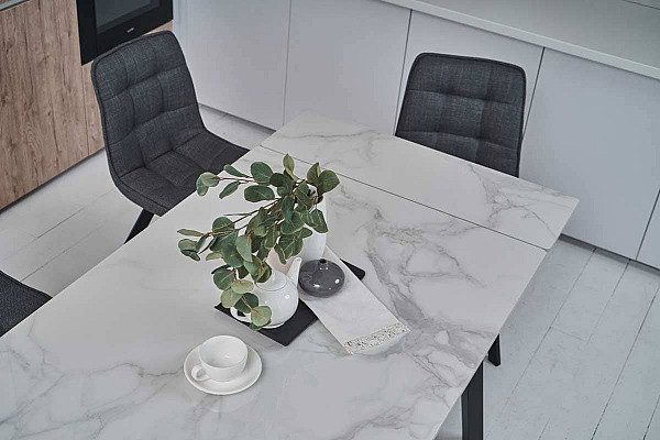 Керамічний стіл розкладний обідній Vetro Mebel TM-88 Вайт клауд-чорний-3