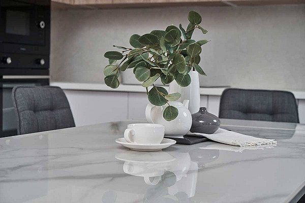 Керамічний стіл розкладний обідній Vetro Mebel TM-88 Вайт клауд-чорний-4