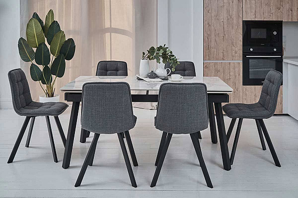 Керамічний стіл розкладний обідній Vetro Mebel TM-88 Вайт клауд-чорний-2