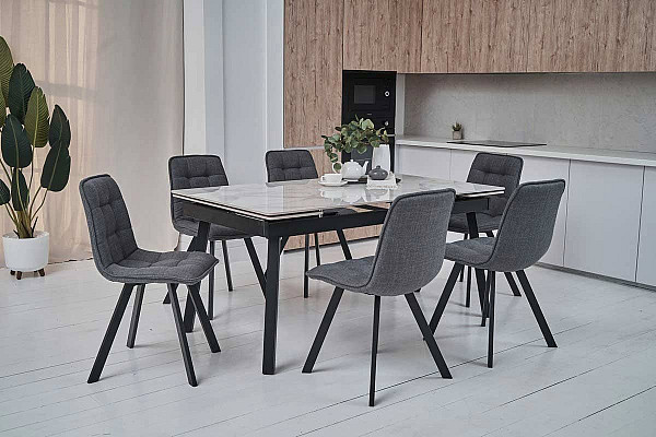 Керамічний стіл розкладний обідній Vetro Mebel TM-88 Вайт клауд-чорний-1