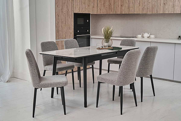 Керамический стол раскладной обеденный Vetro Mebel TM-89 Каса вайт-черный-1