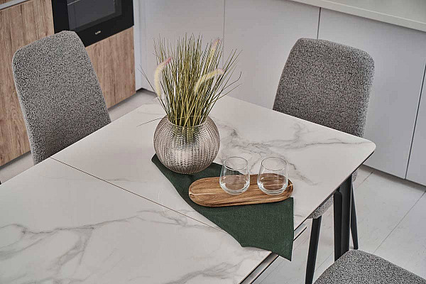 Керамический стол раскладной обеденный Vetro Mebel TM-89 Каса вайт-черный-4