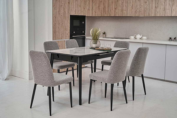 Керамический стол раскладной обеденный Vetro Mebel TM-89 Каса вайт-черный-2