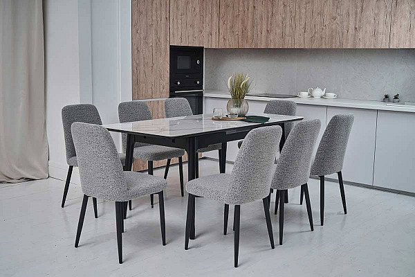 Керамический стол раскладной обеденный Vetro Mebel TM-89 Каса вайт-черный-3