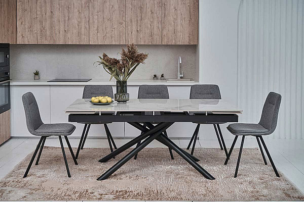 Керамічний стіл розкладний обідній Vetro Mebel TML-819 Вайт клауд-чорний-0