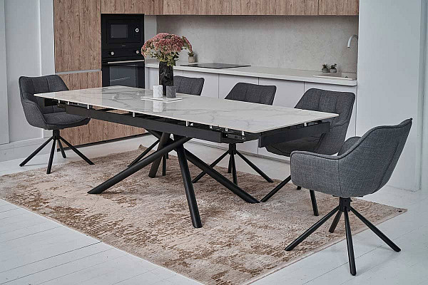 Керамічний стіл розкладний обідній Vetro Mebel TML-819 Вайт клауд-чорний-1