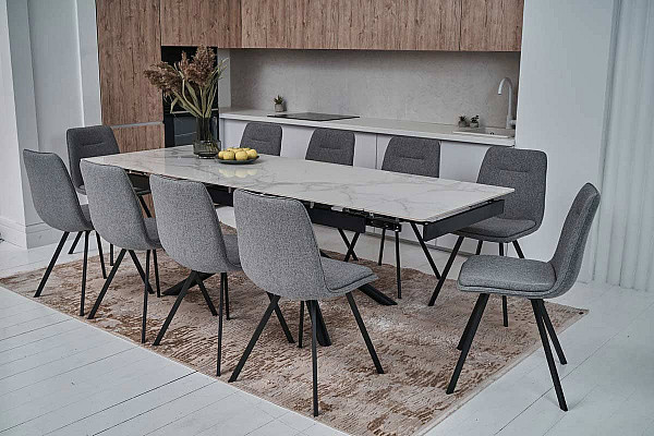 Керамічний стіл розкладний обідній Vetro Mebel TML-819 Вайт клауд-чорний-2