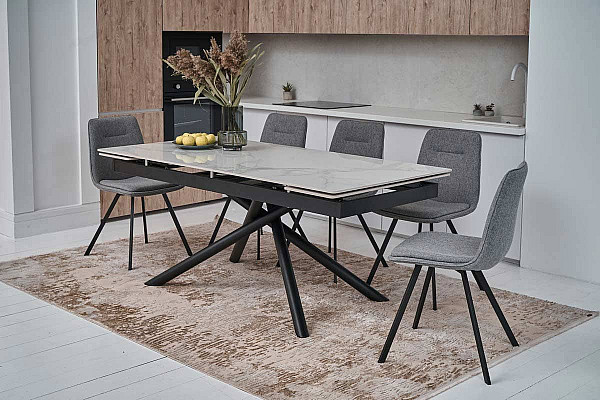 Керамічний стіл розкладний обідній Vetro Mebel TML-819 Вайт клауд-чорний-4
