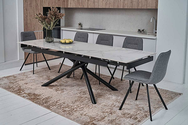 Керамічний стіл розкладний обідній Vetro Mebel TML-819 Вайт клауд-чорний-5