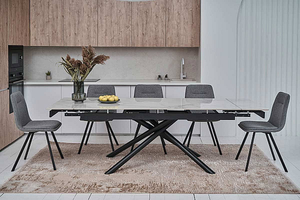 Керамічний стіл розкладний обідній Vetro Mebel TML-819 Вайт клауд-чорний-7