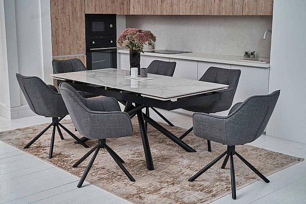 Керамічний стіл розкладний обідній Vetro Mebel TML-819 Вайт клауд-чорний-8