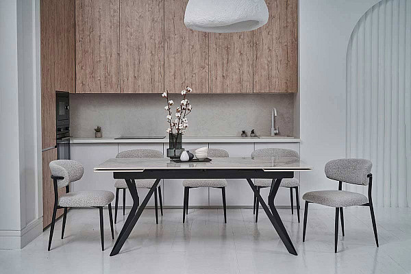 Керамический стол раскладной обеденный Vetro Mebel Тео TML-895 Бьянко карарра-черный-1