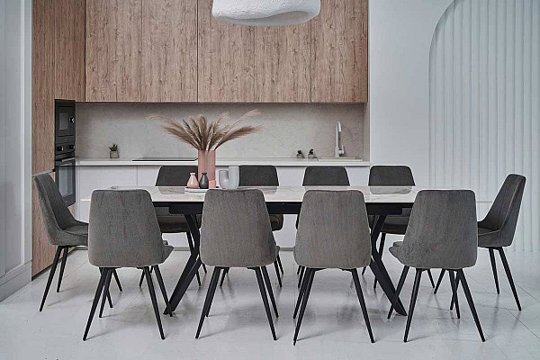 Керамический стол раскладной обеденный Vetro Mebel Тео TML-895 Бьянко карарра-черный-2