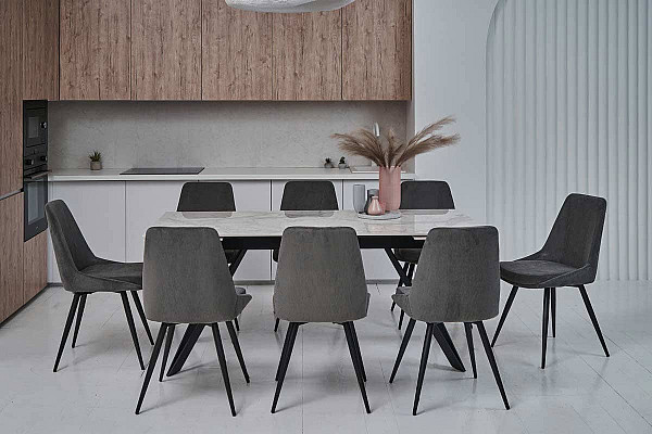 Керамический стол раскладной обеденный Vetro Mebel Тео TML-895 Бьянко карарра-черный-3