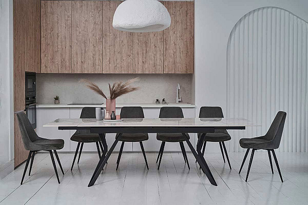 Керамический стол раскладной обеденный Vetro Mebel Тео TML-895 Бьянко карарра-черный-4