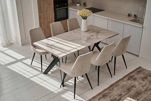 Керамический стол раскладной обеденный Vetro Mebel Тео TML-895 Бьянко карарра-черный-7