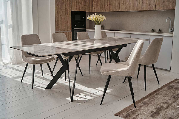 Керамический стол раскладной обеденный Vetro Mebel Тео TML-895 Бьянко карарра-черный-8