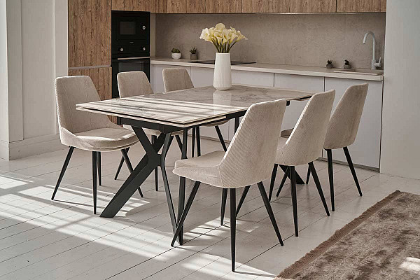 Керамический стол раскладной обеденный Vetro Mebel Тео TML-895 Бьянко карарра-черный-9