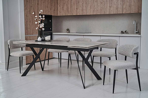 Керамический стол раскладной обеденный Vetro Mebel Тео TML-895 Бьянко карарра-черный-11