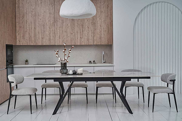 Керамический стол раскладной обеденный Vetro Mebel Тео TML-895 Бьянко карарра-черный-0