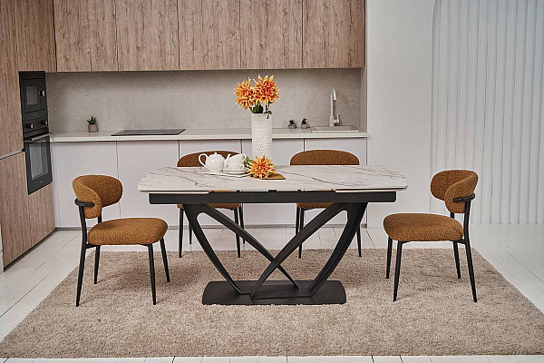 Керамічний стіл розкладний обідній Vetro Mebel Массімо TML-950 Каса голд-чорний-6