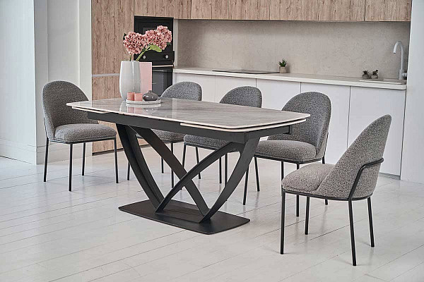 Керамический стол раскладной обеденный Vetro Mebel Массимо TML-950 Ребекка грей-черный-1