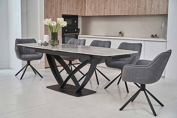Керамический стол раскладной обеденный Vetro Mebel Массимо TML-950 Ребекка грей-черный-2