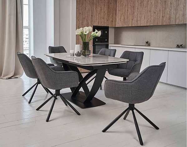Керамический стол раскладной обеденный Vetro Mebel Массимо TML-950 Ребекка грей-черный-3