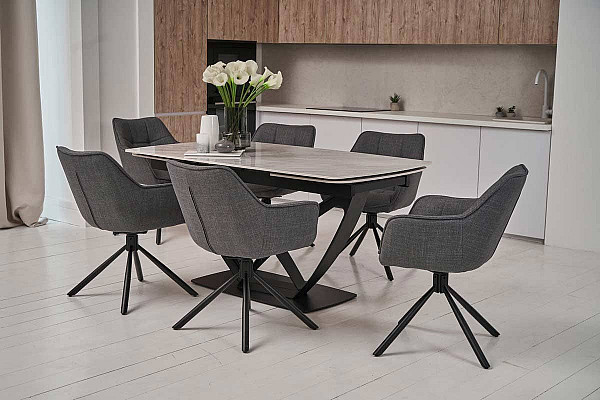 Керамический стол раскладной обеденный Vetro Mebel Массимо TML-950 Ребекка грей-черный-6