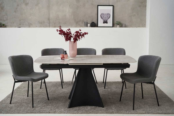 Керамічний стіл розкладний обідній Vetro Mebel Уго TML-879 Ребекка грей-чорний-3