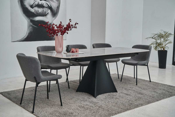 Керамічний стіл розкладний обідній Vetro Mebel Уго TML-879 Ребекка грей-чорний-4