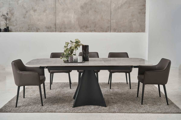 Керамічний стіл розкладний обідній Vetro Mebel Уго TML-879 Ребекка грей-чорний-2