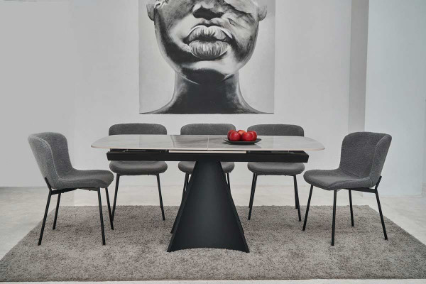 Керамічний стіл розкладний обідній Vetro Mebel Уго TML-879 Ребекка грей-чорний-0