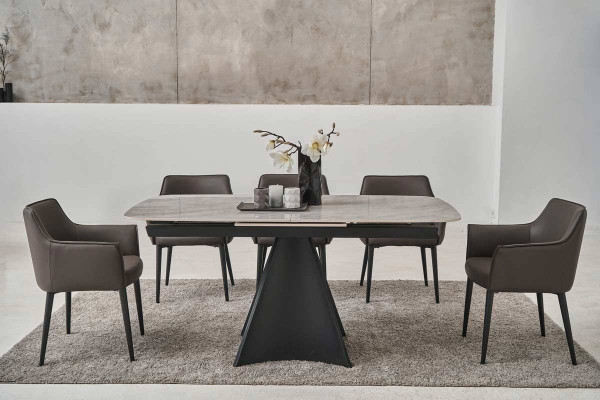 Керамічний стіл розкладний обідній Vetro Mebel Уго TML-879 Ребекка грей-чорний-6