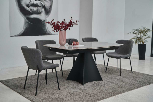 Керамічний стіл розкладний обідній Vetro Mebel Уго TML-879 Ребекка грей-чорний-7