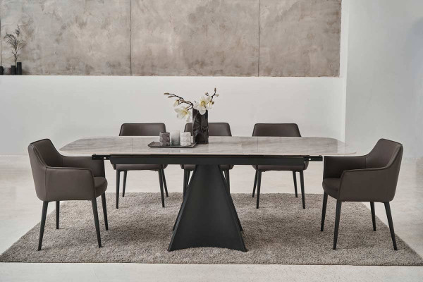 Керамічний стіл розкладний обідній Vetro Mebel Уго TML-879 Ребекка грей-чорний-8