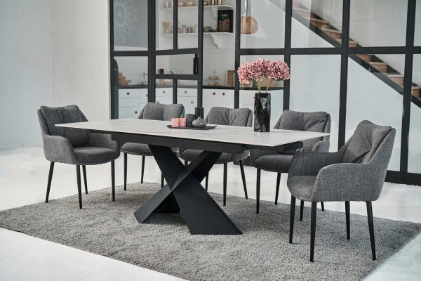 Керамический стол раскладной обеденный Vetro Mebel Урбано TML-896 Калакатта кристал-черный-2