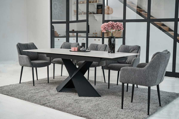 Керамический стол раскладной обеденный Vetro Mebel Урбано TML-896 Калакатта кристал-черный-1