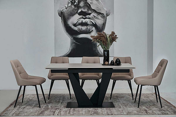 Керамический стол раскладной обеденный Vetro Mebel Алонцо TML-955 Крема деликато-черный-1