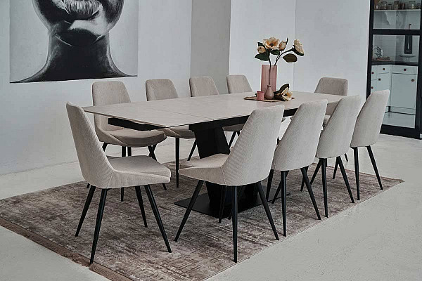 Керамический стол раскладной обеденный Vetro Mebel Алонцо TML-955 Крема деликато-черный-3