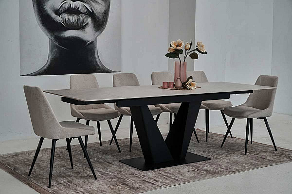 Керамический стол раскладной обеденный Vetro Mebel Алонцо TML-955 Крема деликато-черный-4